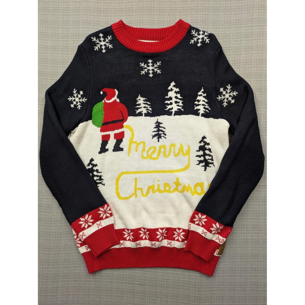 Tipsy Elves Sweater Mens Large Multicolor Santa Merry Christmas Ugly Snowflakes